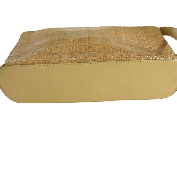 Vintage FOSSIL Tan Woven Leather Shoulder Bag Key Charm Zipper Handbag Purse - Picture 11 of 12